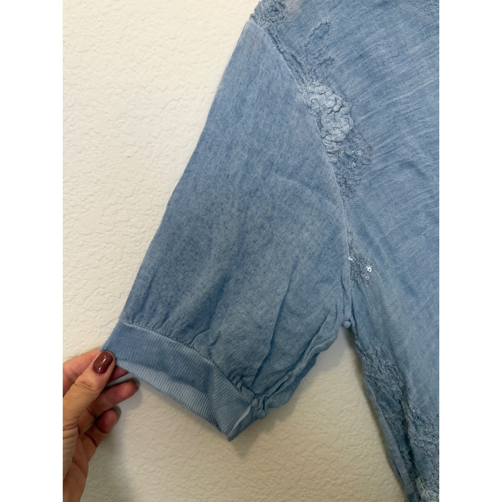 Scandal made in Italy Lagenlook Blouse-Blue-Artsy Semi Sheer Boho Top - Picture 6 of 11